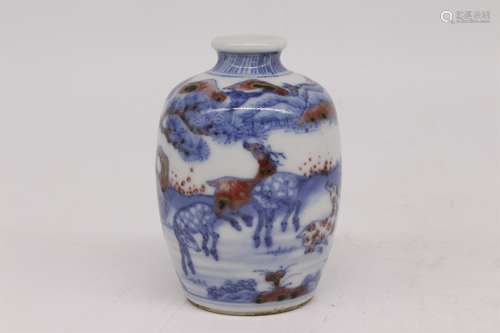 A Chinese Iron-Red Glazed Blue and White Porcelain Snuff Bottle