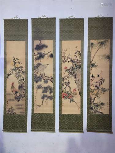 A Set of Four Chinese Scroll Paintings, Yan Bolong Mark