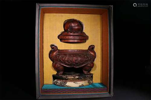 A Chinese Carved Agar-Wood Incense Burner