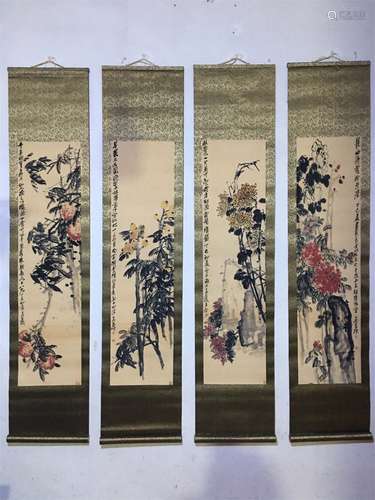 A Set of Four Chinese Scroll Painting, Wu Changshuo Mark