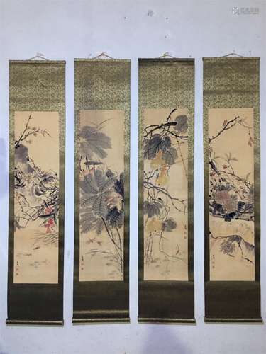 A Set of Four Chinese Scroll Painting, Wang Xuetao Mark