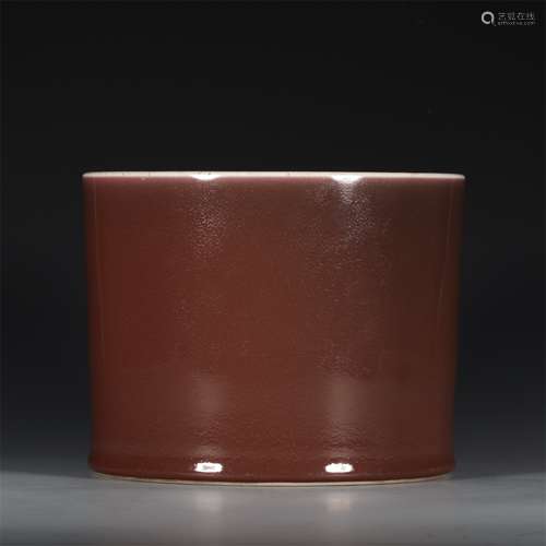 A Chinese Red Glazed Porcelain Brush Pot