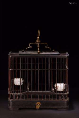 A Chinese Carved Hardwood Birdcage