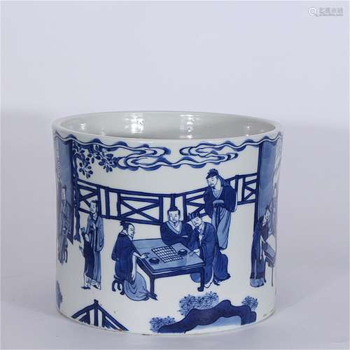 A Chinese Blue and White Porcelain Brush Pot