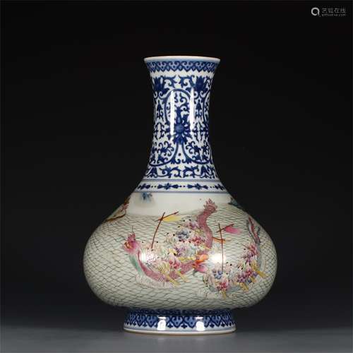 A Chinese Famille-Rose Glazed Blue and White Porcelain Vase