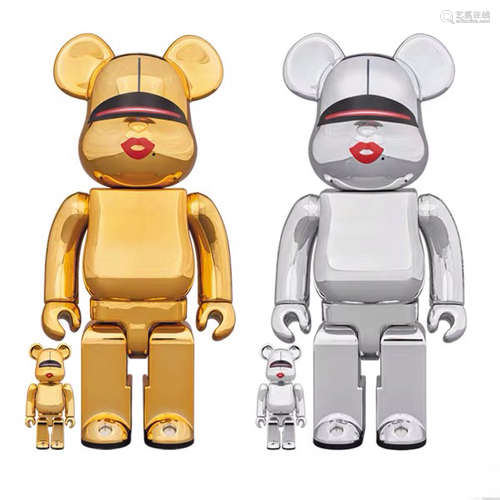 Hajime Sorayama × TYGA × Medicom Toy BE@RBRICK 400% 100% 空山基联名 积木熊（金、银）（两套一组）