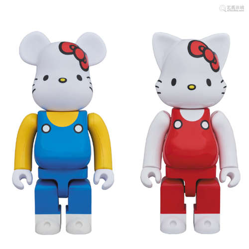 Sanrio × Medicom Toy Hello Kitty BE@RBRICK、NY@BRICK 400% 凯蒂 积木熊、猫（蓝、红）（两件一组）