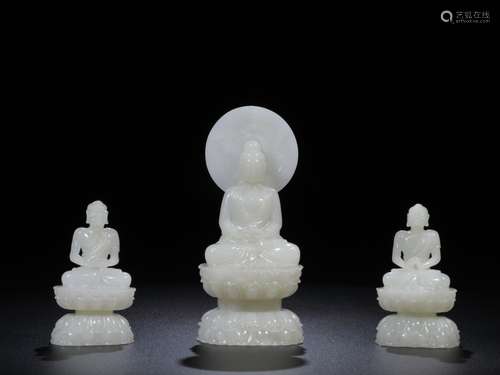 SET OF HETIAN JADE BUDDHAS