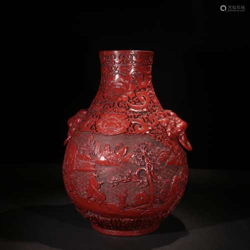 A RED LACQUER VASE