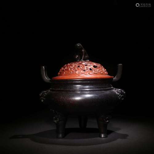 A ZITAN WOOD EMBEDED HUANGYANG WOOD CENSER