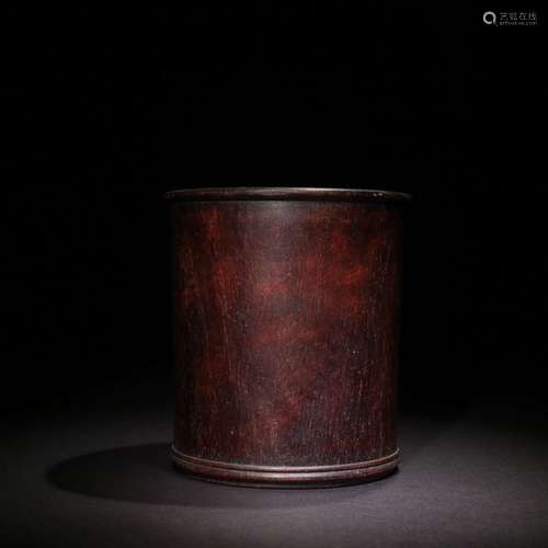 A QING DYNASTY ZITAN WOOD BRUSH POT