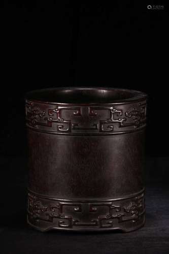 A QING DYNASTY ZITAN WOOD BRUSH POT