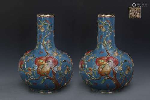 PAIR OF QING DYNASTY CLOISONNE VASES