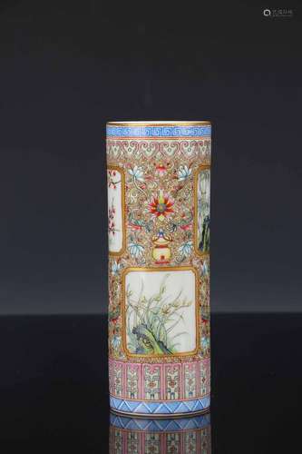 A QIANLONG NIANZHI FAMILLE ROSE BRUSH POT