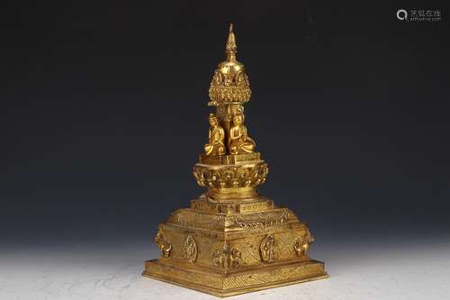 A QING DYNASTY GILT BRONZE PAGODA