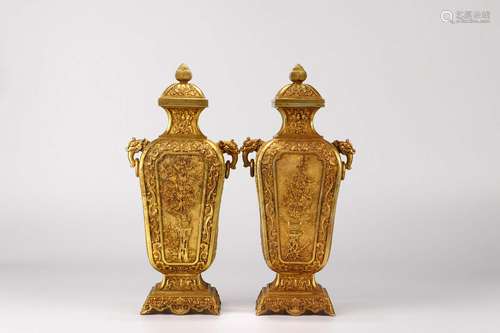 PAIR OF QIANLONG NIANZHI GILT BRONZE VASES