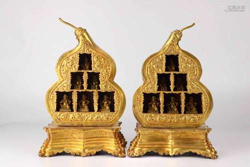 PAIR OF QING DYNASTY GILT BRONZE ORNAMENTS