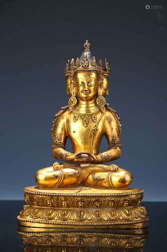 A QING DYNASTY GILT BRONZE SITTING BUDDHA