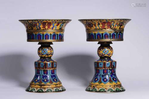 PAIR OF CLOISONNE CANDLE HOLDERS