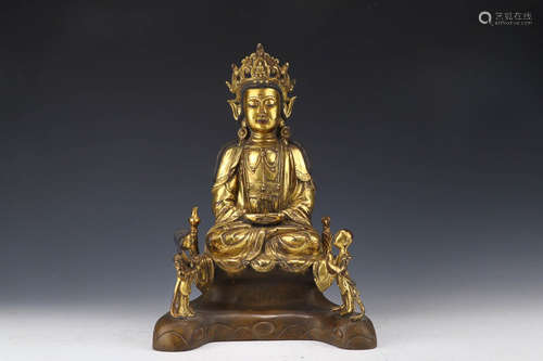 A QING DYNASTY GILR BRONZE STTING BUDDHA