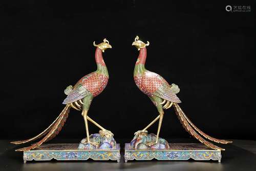 PAIR OF CLOISONNE OF BLUE PHEONIX SHAPED