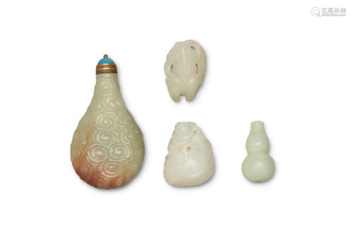 A group of four carved jade pieces  Qing dynasty