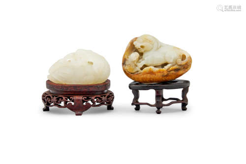 Two jade 'goose' and 'qilin' pebbles  Qing dynasty