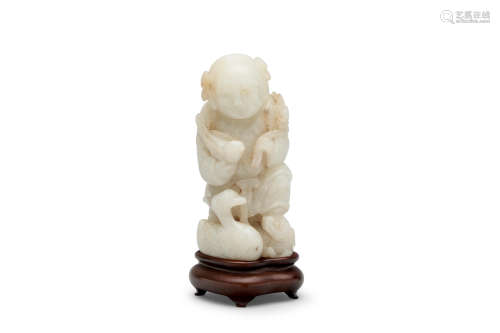 A carved jade figure of Lan Caihe  Qing dynasty