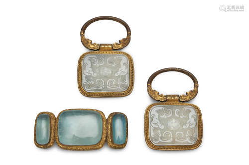 Two jade and aquamarine belt buckles  Qing dynasty