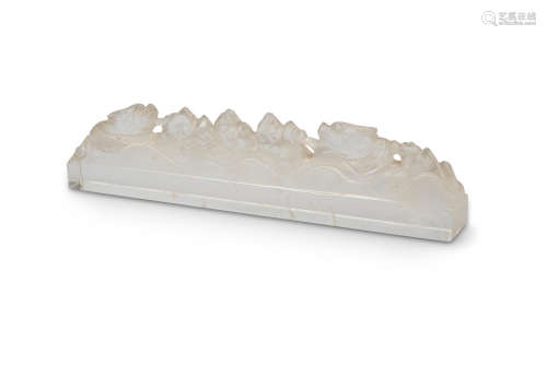 A rock crystal 'dragon and wave' brush rest  Qing dynasty
