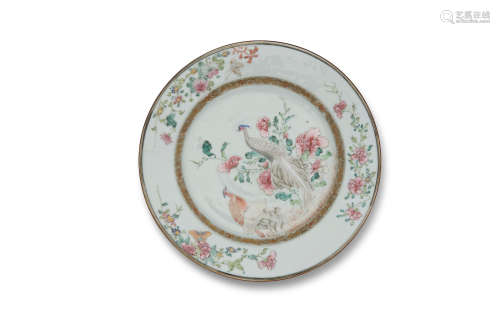 A Chinese export famille-rose 'pheasant' plate  18th century
