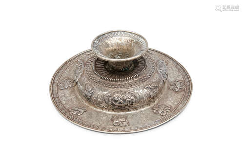 A silver 'buddhist emblem' cover  Tibet, 19th century