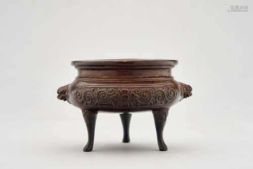 A bronze tripod censer, ding  Attributed to Wu Bangzuo