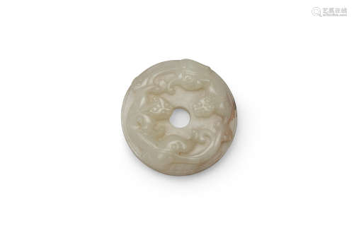A white jade 'chi-dragon' circular plaque  Qing dynasty