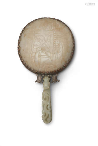 A jade-mounted bronze hand mirror  Qing dynasty