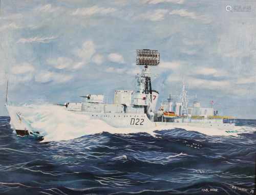 Ross Watton, HMS Aisne, 1974, Acryl auf Karton, signiert dat. und betit, Maße: ca. 35 x 45 cm,