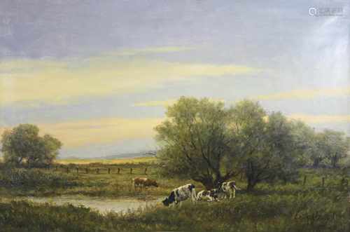 Leopold Wenzel (deutsch), Landschaft mit weidenden Kühen, 20 Jh., Öl a. Lwd, un. rechts sign.: Leop.