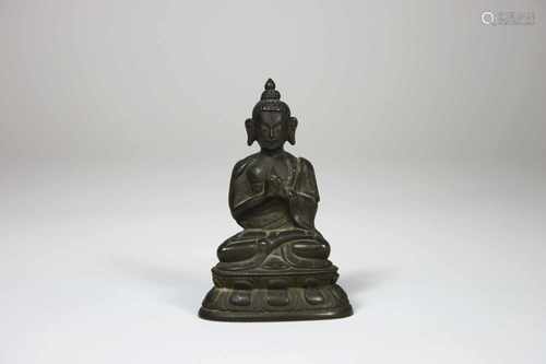 Kleine Buddhafigur, Buddha im Gebet, Thailand, Messing, H.: 7 cm.