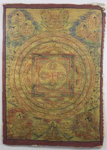 Thangka, Mandura, Gouache auf Textil, Maße: ca. 47 x 35 cm, verglast, gerahmt: 74 x 58,5 cm.