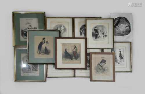 Honoré Daumier (f1808 - 1879), Sammlung von 12 Karikaturen, 6x Lithographien aus der Zeitung: Figaro