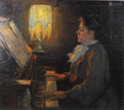 Anonymer Maler, 20 Jh., Pianistin, Öl auf Leinwand auf Sperrholz, Maße: 63 x 71 cm.