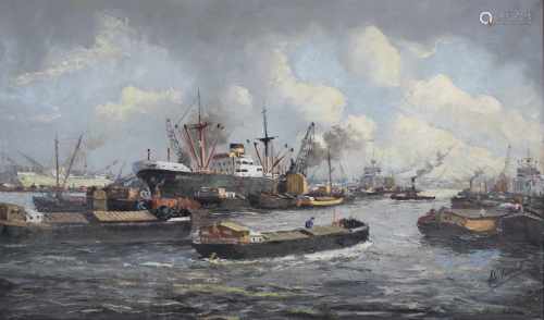 Künstler 20 Jh., Rotterdamer Hafen, Öl a. Lwd., un. rechts sign.: Verkerk, Maße: 60 x 100 cm,