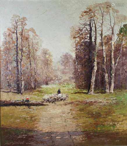 Prof. Georg Arnold-Grabone (deutsch, 1896 - 1982), Herbstliche Waldlandschaft, Öl auf Leinwand,