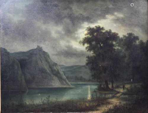 Künstler 19 Jh., Nachtlandshaft, Öl a. Leinwand, un. rechts sign: C. Bauer, Maße: 71 x 91 cm,
