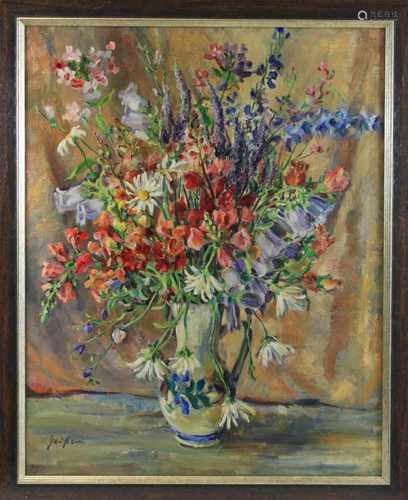 Senta Geissler-Rohrbach (1902, Heidelberg - 2000, Ludwigshafen am Rhein), Blumen in der Vase, Öl