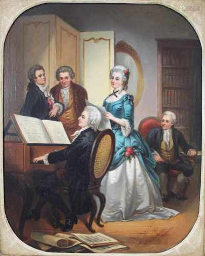 August Borckmann (1827 - 1890), Gesellschaft im Musiksalon, Öl a. Leinwand, un rechts: A. Borckmann,