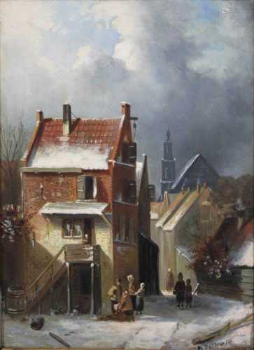 Pieter Gerardus Vertin (niederländisch, 1819 - 1893), Holländische Stadtansicht, 1867, Öl a. Holz,