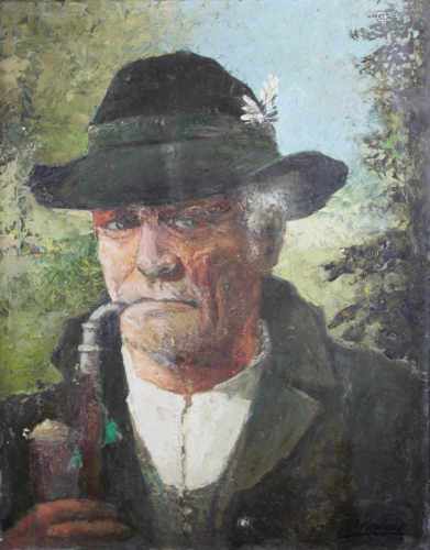 Portrait eines Mannes mit Pfeife, Öl a. Hartfaserplatte, un. rechts sign.: F Reidick, Maße: ca. 48,5