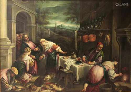 Christus im Haus von Maria, Martha und Lazarus, kopie nach Francesco da Ponte, Öl a. Lwd., verso auf