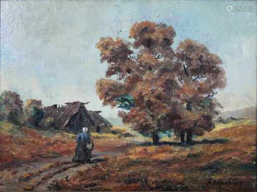 Erste Hälfte 20. Jh., Am Dorfrand, Öl a. Karton, un. rechts: H. J. Aschenbroich, 30 x 40 cm,